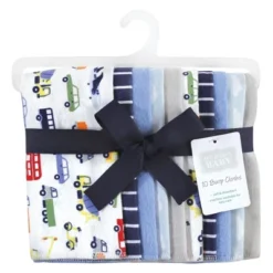 Hudson Baby Infant Boy Cotton Flannel Burp Cloths, Colorful Transportation, One Size