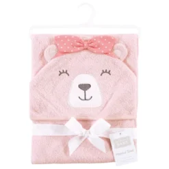 Hudson Baby Infant Girl Cotton Animal Face Hooded Towel, Bear Girl, One Size