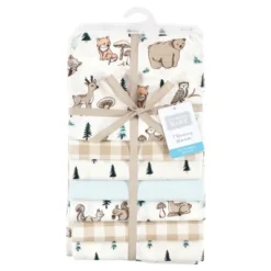 Hudson Baby Infant Boy Cotton Flannel Receiving Blankets Bundle, Boy Woodland Pals, One Size