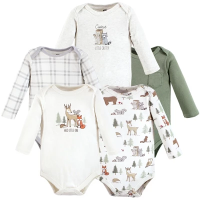 Hudson Baby Infant Boy Cotton Long-Sleeve Bodysuits, Forest Animals 5-Pack - Image 7