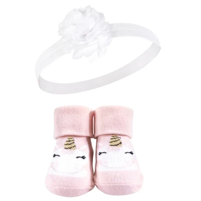 Hudson Baby Girl Headband And Socks Giftset, Gold Unicorn, One Size - Image 5