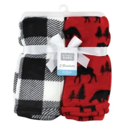 Hudson Baby Unisex Baby Silky Plush And Coral Fleece Blanket, Red Moose Bear, 30x36 Inches