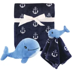 Hudson Baby Infant Boy Plush Blanket, Security Blanket And Toy Set, Boy Whale, One Size