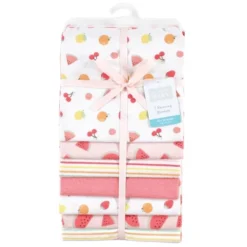 Hudson Baby Infant Girl Cotton Flannel Receiving Blankets Bundle, Fruit Salad, One Size