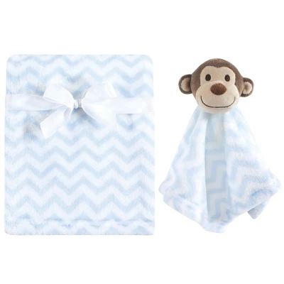 Hudson Baby Infant Boy Plush Blanket With Security Blanket, Blue, One Size
