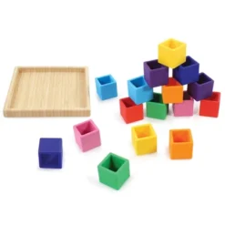 Hudson Baby Infant And Toddler Silicone Block Set With Wood Tray, Multicolor, One Size