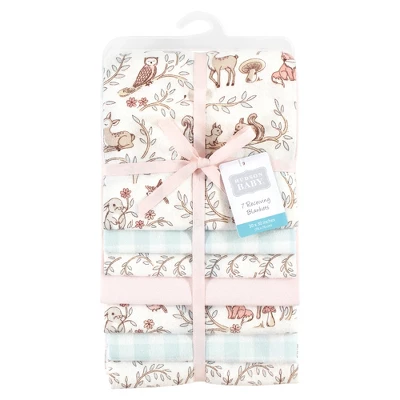 Hudson Baby Infant Girl Cotton Flannel Receiving Blankets Bundle, Girl Woodland Pals, One Size