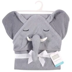 Hudson Baby Infant Boy Cotton Animal Face Hooded Towel, Tusks Elephant, One Size