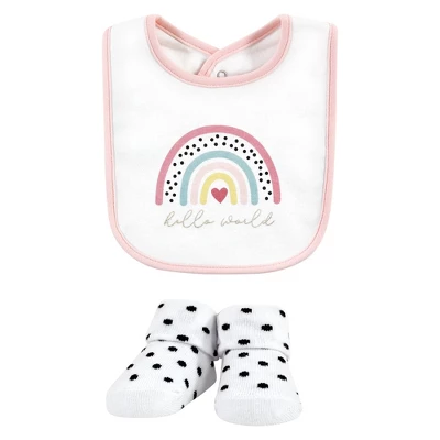 Hudson Baby Infant Girls Cotton Bib And Sock Set, Modern Rainbow, One Size - Image 3