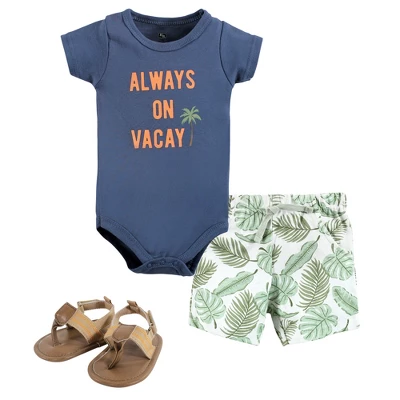 Hudson Baby Infant Boy Cotton Bodysuit, Shorts And Shoe Set, Vacay - Image 9