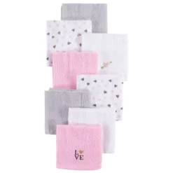 Hudson Baby Infant Girl Super Soft Cotton Washcloths, Love, One Size