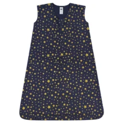 Hudson Baby Infant Cotton Sleeveless Wearable Sleeping Bag, Sack, Blanket, Gold Navy Star