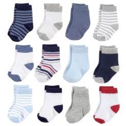 Hudson Baby Infant Boy Cotton Rich Newborn And Terry Socks, Boy Stripe White