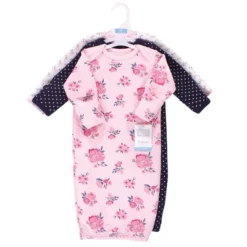 Hudson Baby Infant Girl Quilted Cotton Long-Sleeve Gowns 3pk, Pink Navy Floral, 0-6 Months