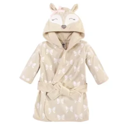 Hudson Baby Infant Girl Cotton Rich Bathrobe, Fawn, 0-9M