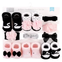 Hudson Baby Girl Headband And Socks Giftset, Swan, One Size