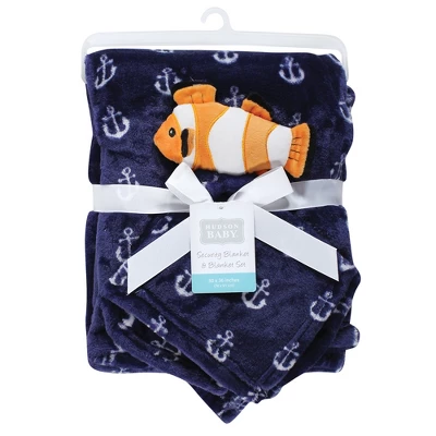 Hudson Baby Infant Boy Plush Blanket With Security Blanket, Clownfish, One Size