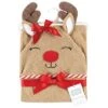 Hudson Baby Infant Girl Cotton Animal Face Hooded Towel, Girl Holiday Reindeer, One Size