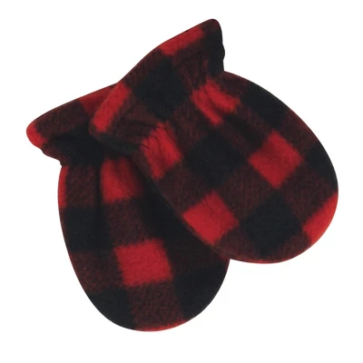 Hudson Baby Infant And Toddler Fleece Trapper Hat And Mitten 2pc Set, Black Red Plaid