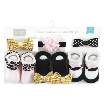 Hudson Baby Infant Girls Headband And Socks Giftset, Gold Sequin, One Size