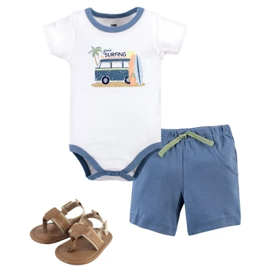 Hudson Baby Infant Boy Cotton Bodysuit, Shorts And Shoe 3pc Set, Gone Surfing - Image 4