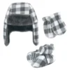 Hudson Baby 6Pc Trapper Hat, Mitten And Bootie Set, Charcoal White Plaid