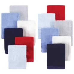 Hudson Baby Infant Boy Rayon From Bamboo Woven Washcloths 12pk, Blue Red, One Size