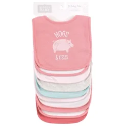 Hudson Baby Infant Girl Cotton Bibs, Hogs And Kisses, One Size