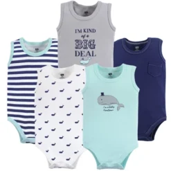 Hudson Baby Infant Boy Cotton Sleeveless Bodysuits 5pk, Whale