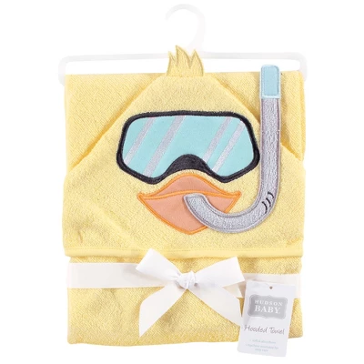Hudson Baby Infant Unisex Cotton Animal Face Hooded Towel, Scuba Duck, One Size