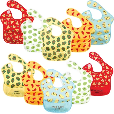 Hudson Baby Infant Waterproof Polyester Bibs 10pk, Tacos - Image 3