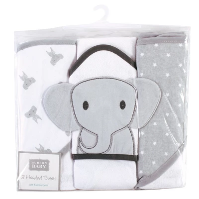 Hudson Baby Unisex Baby Cotton Rich Hooded Towels, Modern Elephant, One Size