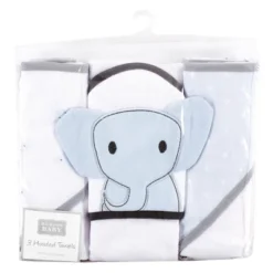 Hudson Baby Infant Boy Cotton Rich Hooded Towels, Blue Elephant, One Size