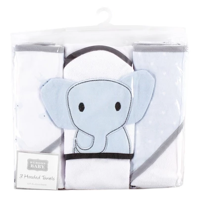 Hudson Baby Infant Boy Cotton Rich Hooded Towels, Blue Elephant, One Size