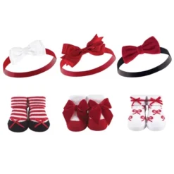 Hudson Baby Infant Girl Headband And Socks Giftset 6pc, Red Bows, One Size