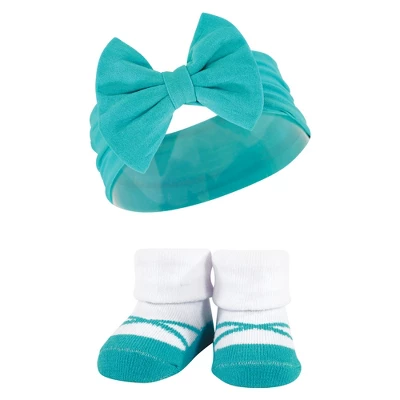 Hudson Baby Infant Girls Headband And Socks Giftset, Teal Coral, One Size - Image 3