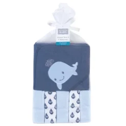 Hudson Baby Infant Boy Hooded Towel And Five Washcloths, Sailor Whale, One Size