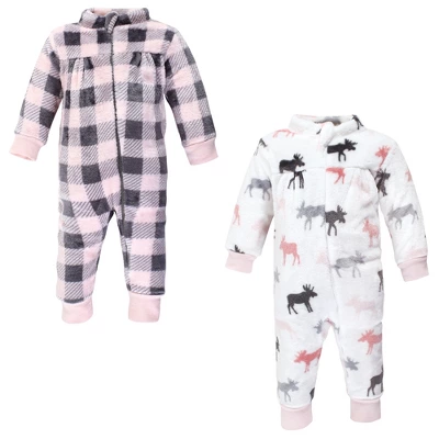 Hudson Baby Infant Girl Plush Jumpsuits, Pink Moose - Image 6
