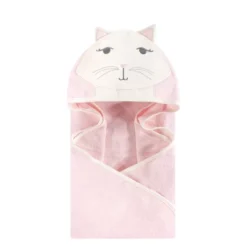 Hudson Baby Infant Girl Cotton Animal Face Hooded Towel, Kitty, One Size