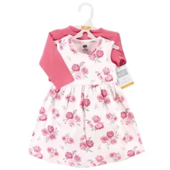 Hudson Baby Infant And Toddler Girl Cotton Dress And Cardigan Set, Blush Rose