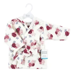 Hudson Baby Infant Girl Plush Animal Face Bathrobe, Floral, 0-9 Months