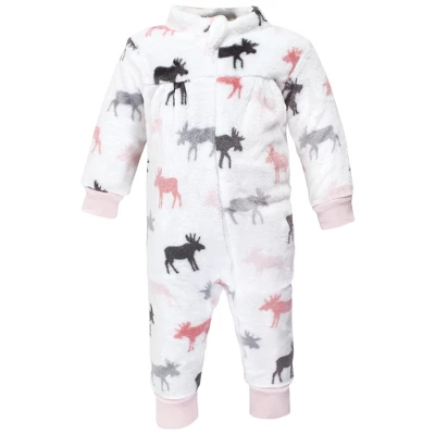 Hudson Baby Infant Girl Plush Jumpsuits, Pink Moose - Image 2