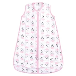 Hudson Baby Infant Girl Muslin Cotton Sleeveless Wearable Sleeping Bag, Sack, Blanket, Clouds And Hearts
