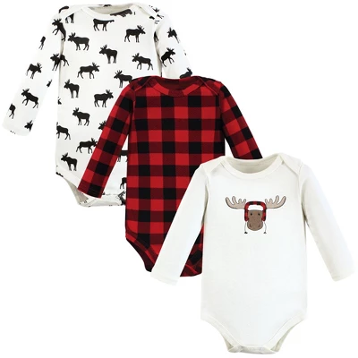 Hudson Baby Infant Boy Cotton Long-Sleeve Bodysuits, Winter Moose 3-Pack - Image 5