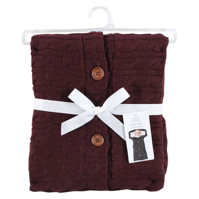 Hudson Baby Infant Girl Faux Shearling Knitted Baby Lounge Stroller Wrap Sack, Burgundy, One Size