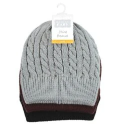 Hudson Baby Family Knitted Caps 3pk, Black Burgundy
