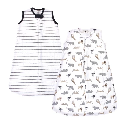 Hudson Baby Infant Cotton Sleeveless Wearable Sleeping Bag, Sack, Blanket, Modern Neutral Safari - Image 2