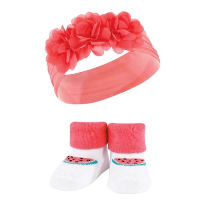 Hudson Baby Infant Girls Headband And Socks Giftset, Teal Coral, One Size - Image 2