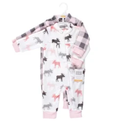 Hudson Baby Toddler Girls Plush Jumpsuits, Pink Moose
