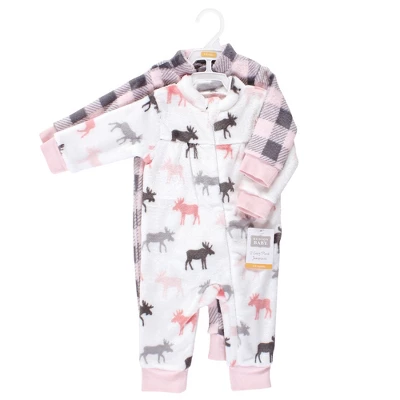 Hudson Baby Toddler Girls Plush Jumpsuits, Pink Moose